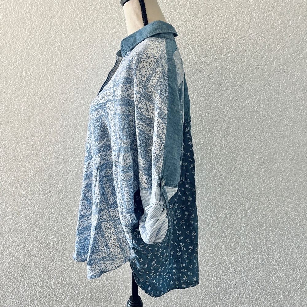 American Eagle Oversized Patchwork Denim Shirt Si… - image 5